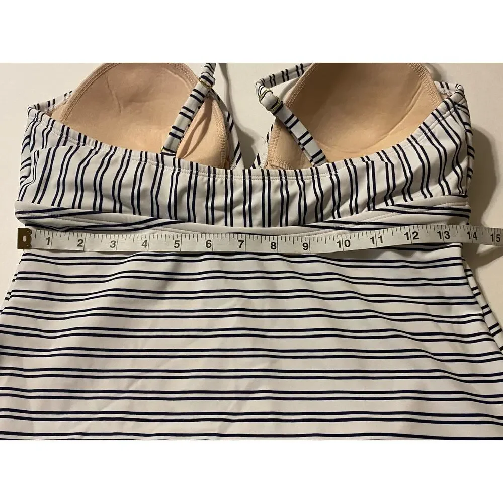 Kona Sol Women’s White Blue Stripe One Piece Swimsuit Size Large